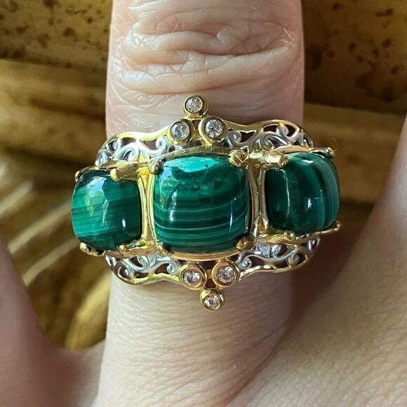 djoy Jewelry - Natural Malachite Sterling Silver Ring Size 6